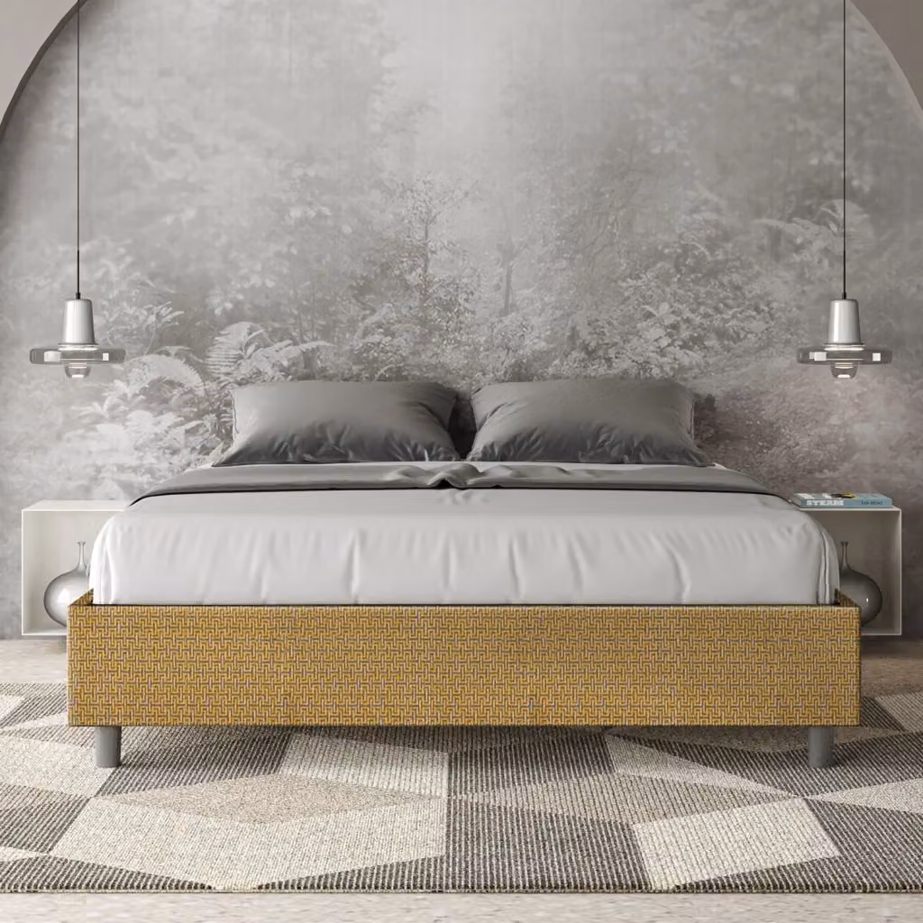 Letto Matrimoniale con Contenitore e Rete con Alzata Giordanoshop Imbottito in Tessuto Giallo L/P/H: 160 x 200 cm – 2