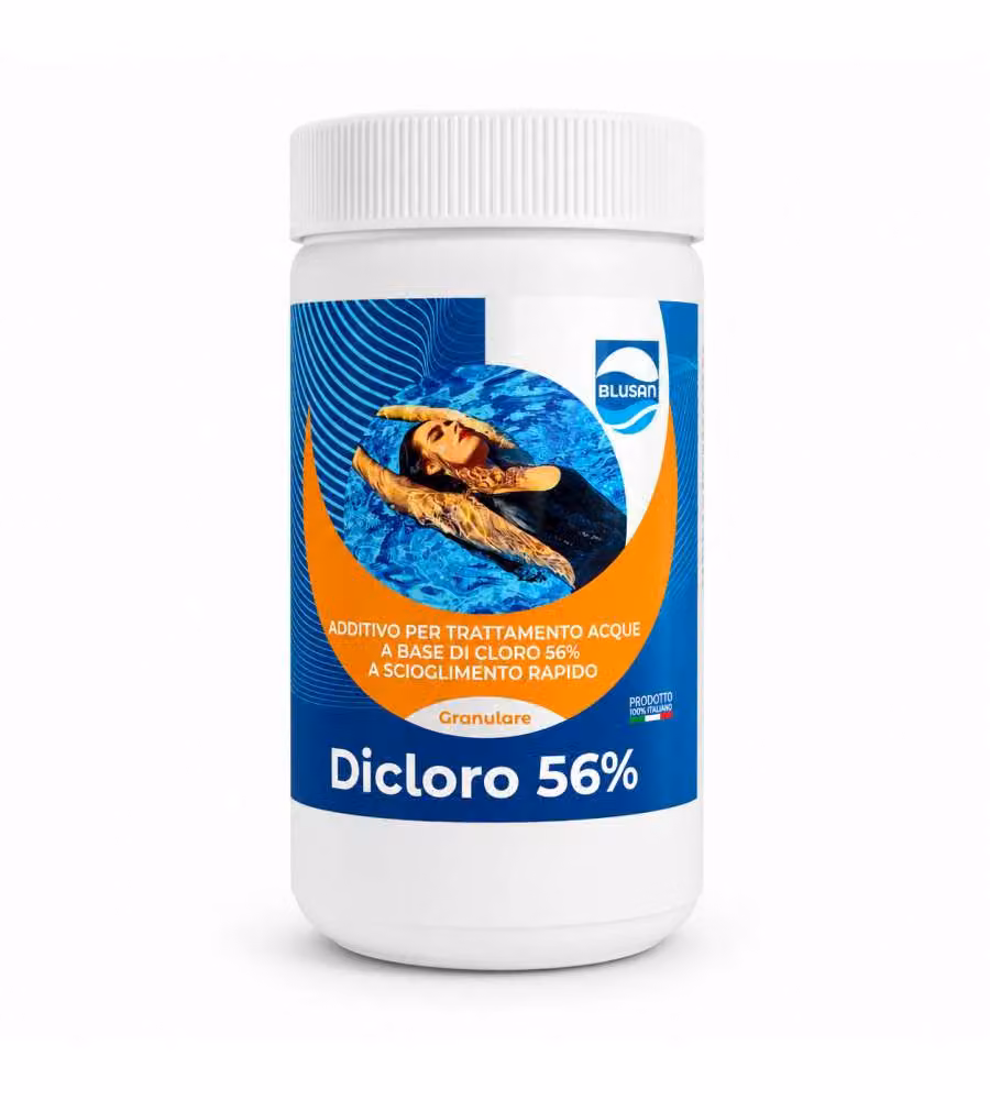 Blusan Dicloro Granulare 56% - Cloro per Piscina 1 kg - Azione Igienizzante