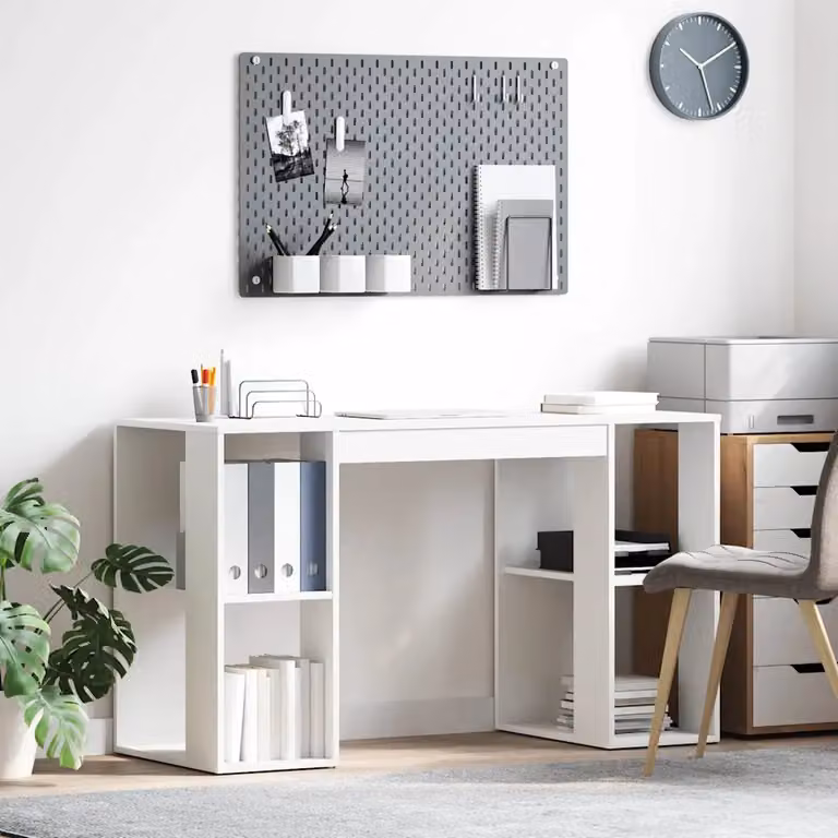 Scrivania moderna vidaXL in legno ingegnerizzato bianco e marrone L: 130 cm, P: 50.5 cm, H: 75 cm