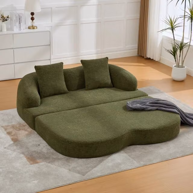 Canapé convertibile a due posti in chenille con due cuscini e funzione letto per soggiorno verde 157 × 84 × 65 cm