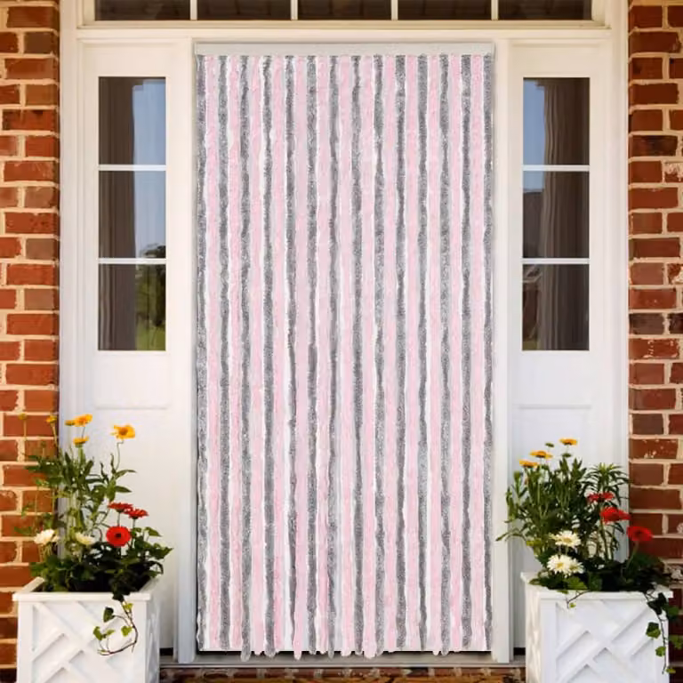 Tenda Antimosche vidaXL in Ciniglia Grigio Argento e Rosa, Isolante Termica e Opaca, L: 118 cm, H: 220 cm