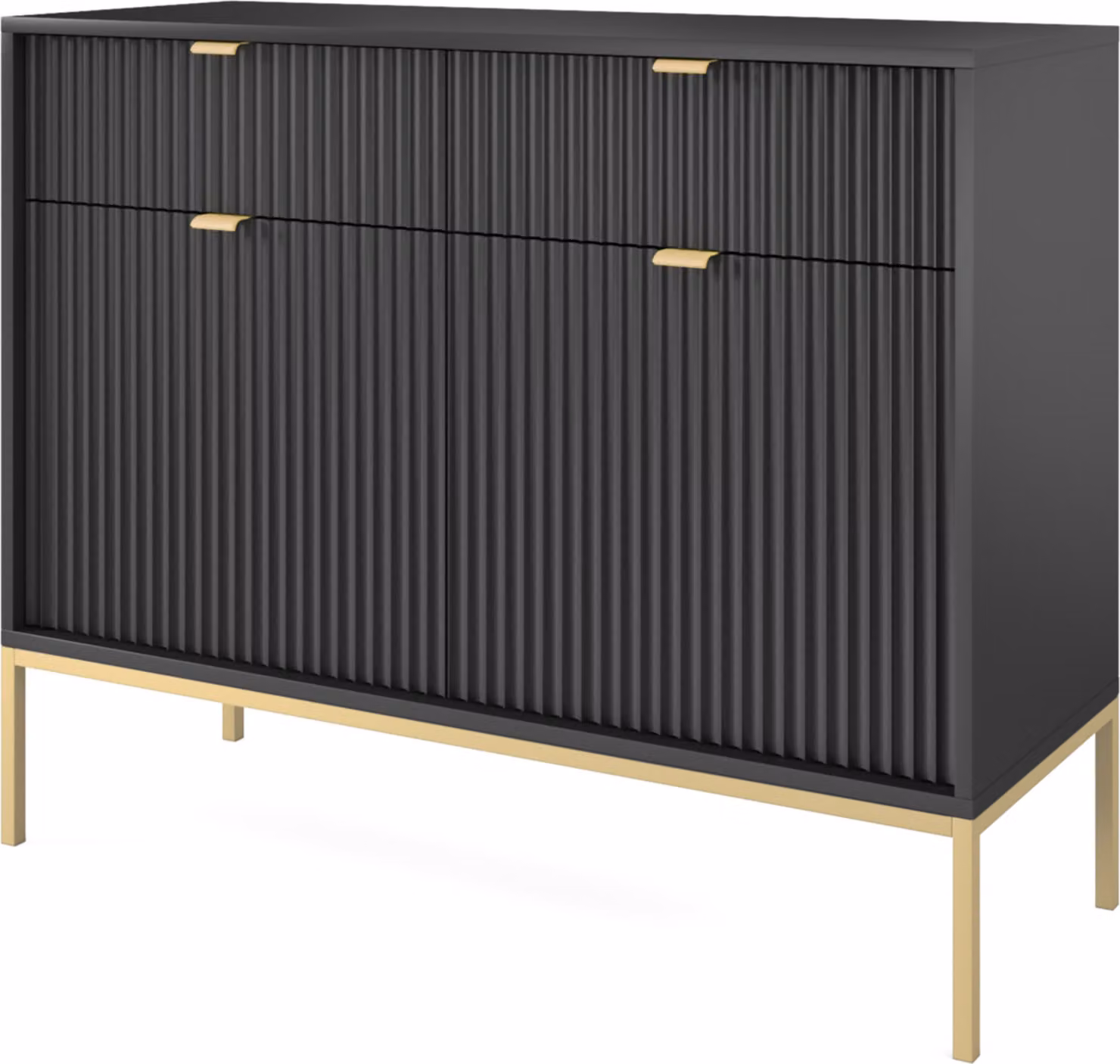 Masseno Comò STELLARE 104 cm Credenza con 2 cassetti e 2 ante per soggiorno camera da letto Moderno 104x39x83 cm Nero / Nero