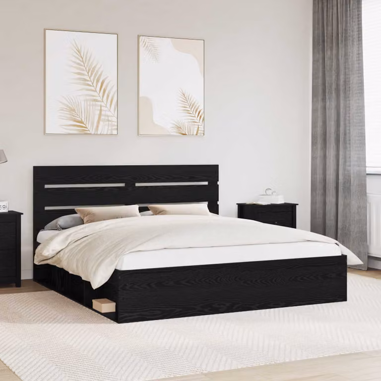 Struttura del letto minimalista vidaXL in legno di pino nero L/P: 200 x 200 cm