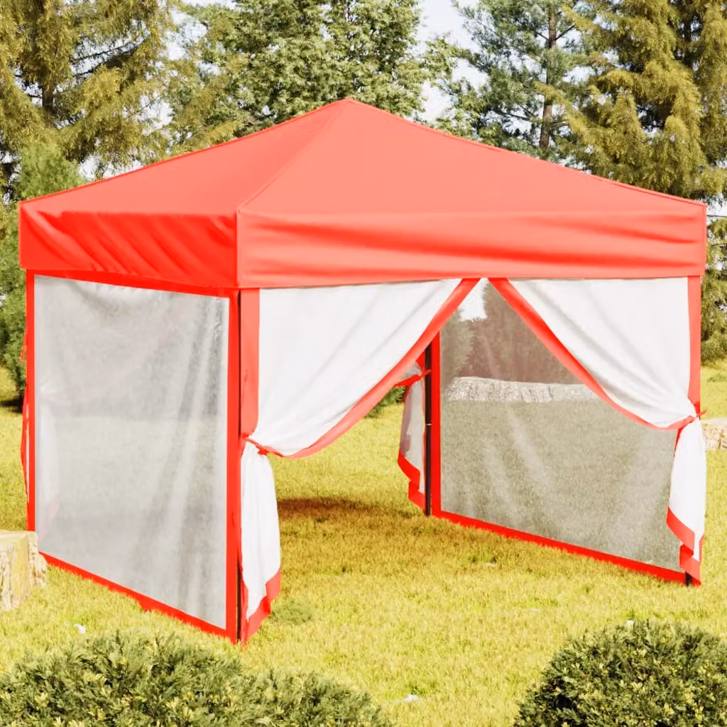 The Living Store Tenda da festa pieghevole con pareti laterali rosse 3x3 m