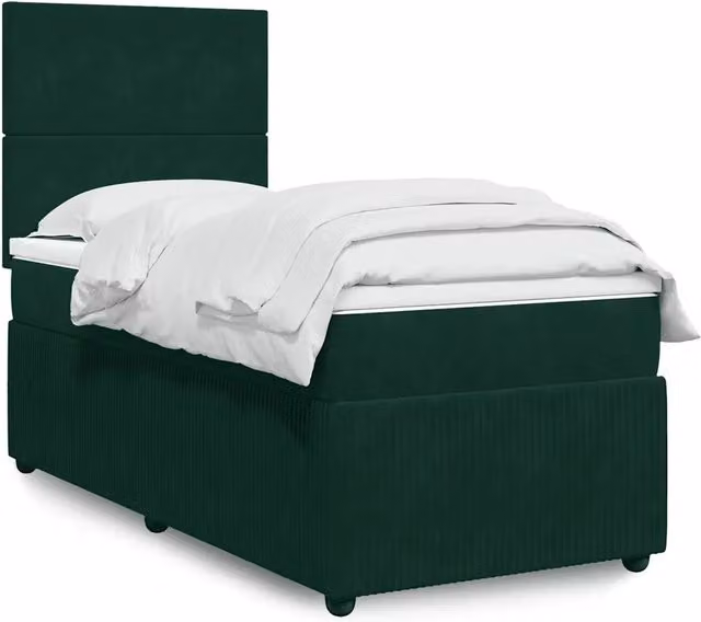 Letto Ibrido con Giroletto a Molle e Materasso vidaXL in Velluto Verde Scuro e Bianco L/P: 200 x 90 cm