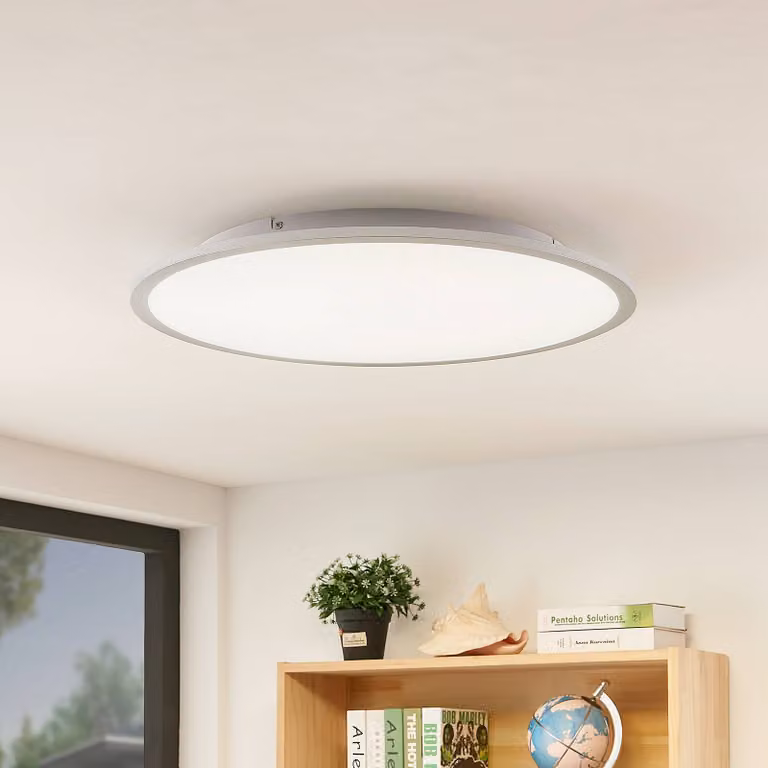 Plafoniera a LED Narima Lindby, Alluminio / Grigio / Zincato, Cucina, Plastica, Moderno, Plafoniera LED