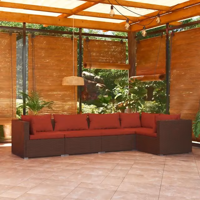 Set Divani da Giardino 5 pz con Cuscini in Polyrattan Marrone 3101691