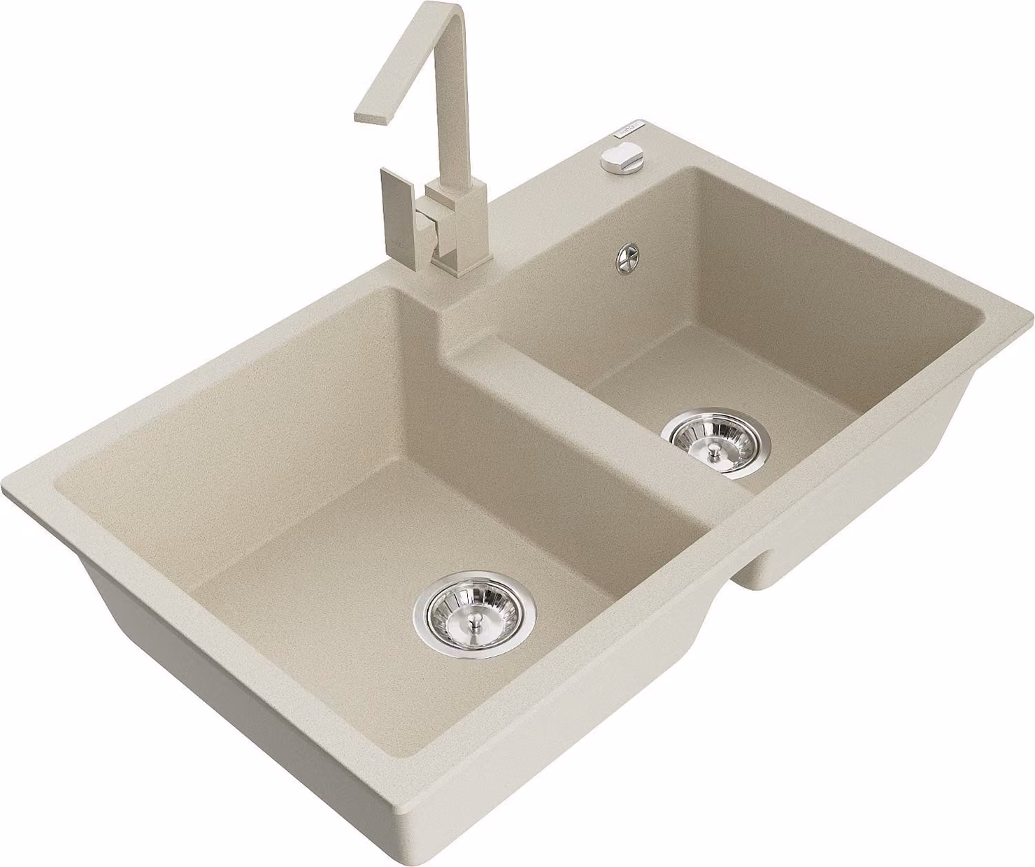 Mexen Tomas lavello in granito a 2 vasche con miscelatore da cucina Rita, beige - 6516-69-670300-69