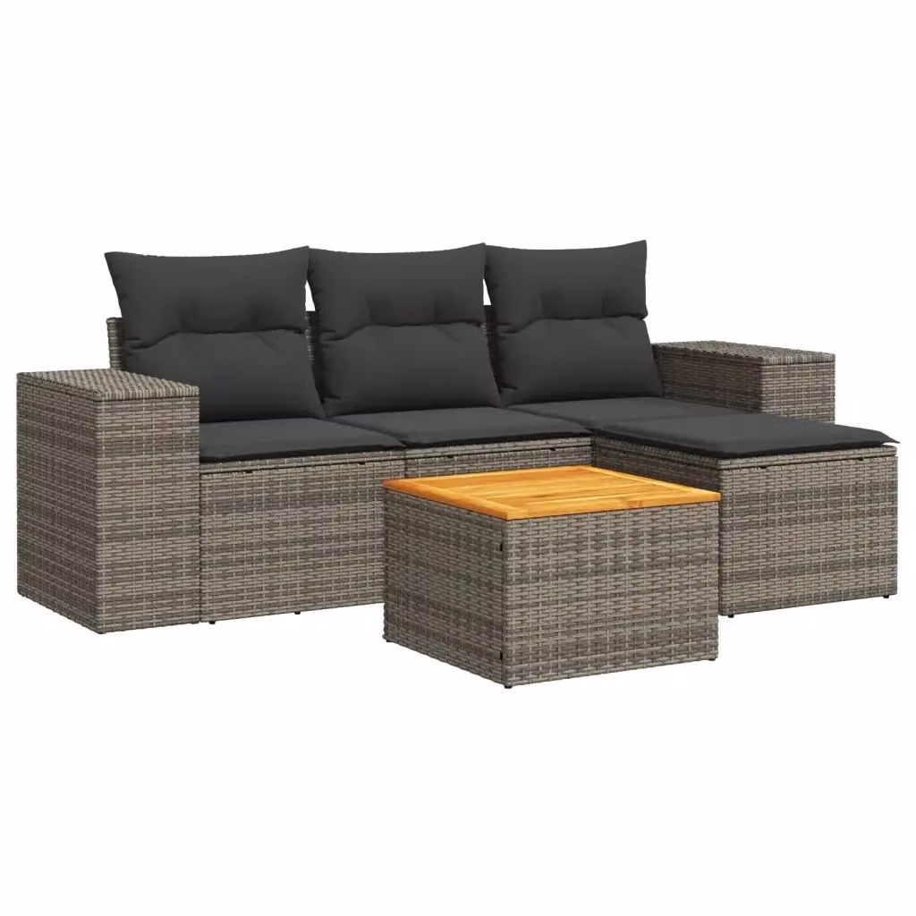 vidaXL Set Divano da Giardino 5 pz a L in Polyrattan Grigio con Cuscini e Tavolino – 2