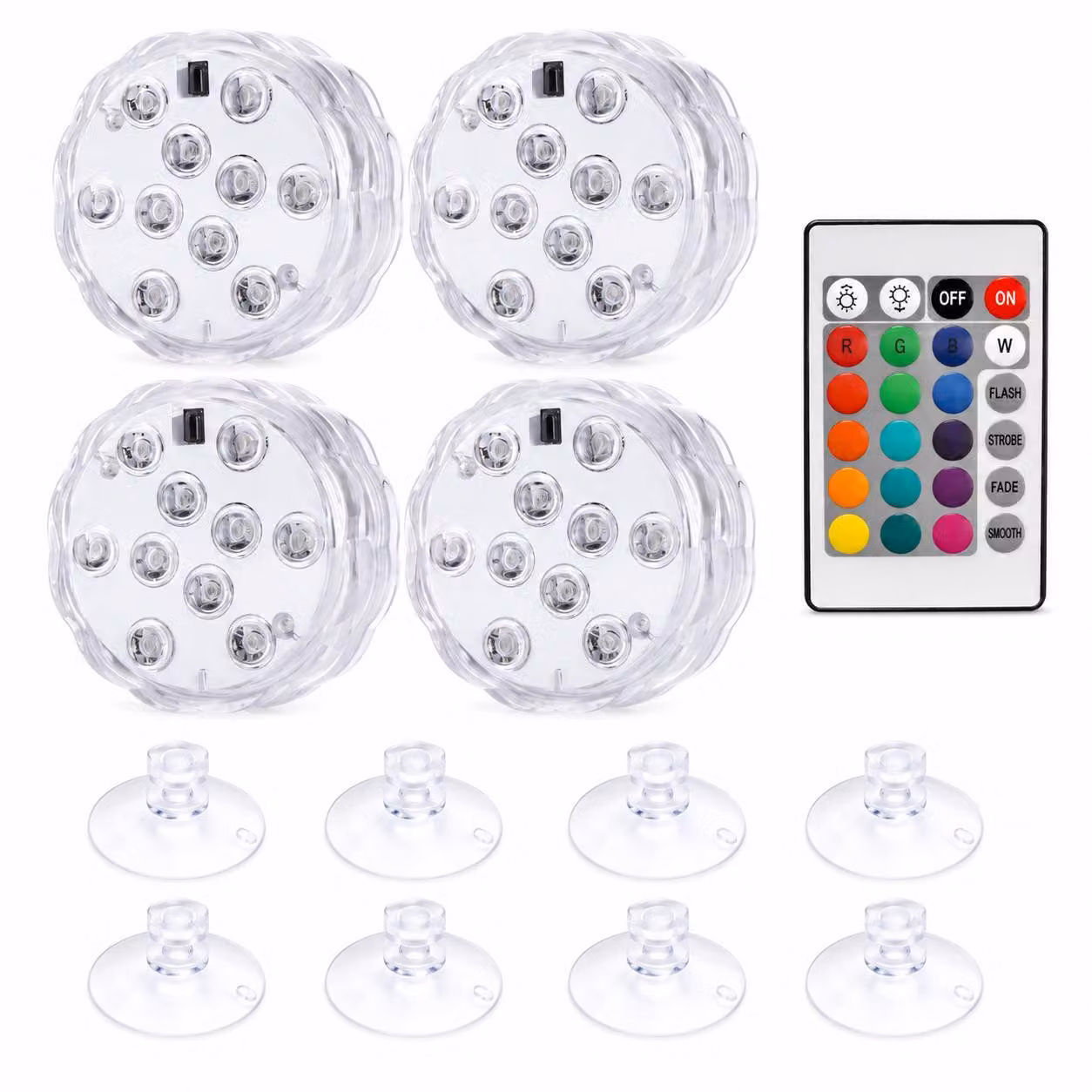 Set di 4 luci RGB impermeabili IP68 con telecomando e 4 modalità, luci LED subacquee per immersioni, illuminazione per stagni - SHEINAQUACUPS