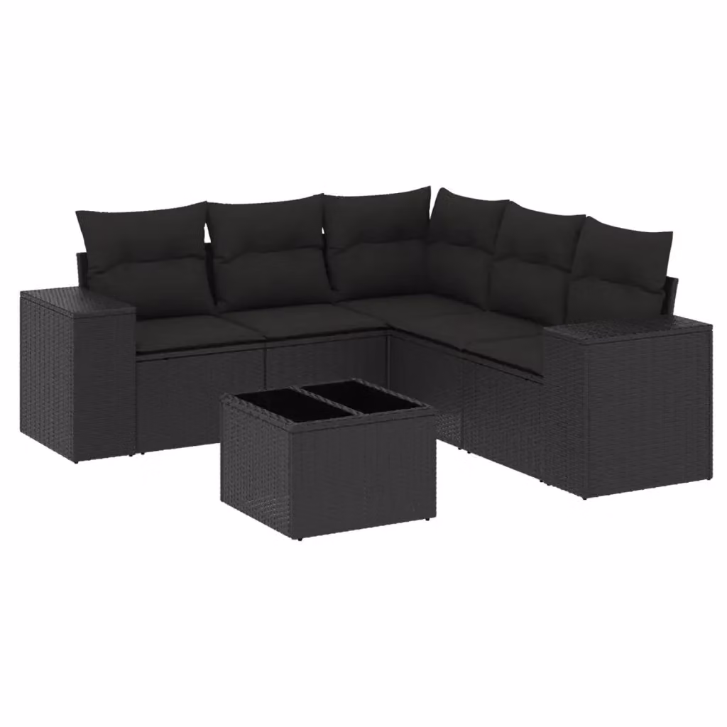 vidaXL Set Divano da Giardino a L 6 pz con Tavolino Nero in Polyrattan e Cuscini Imbottiti – 2