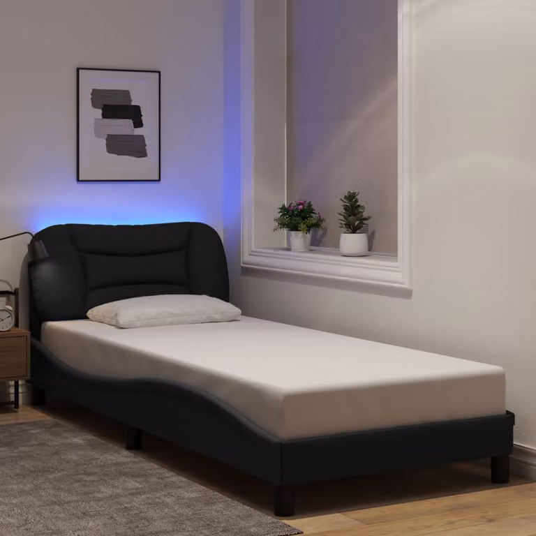 vidaXL Giroletto Hvar Nero con LED e Porta USB in Tessuto, L/P/H: 90 x 190 cm