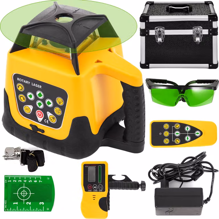 SucceBuy Livella laser rotante a raggio verde Portata 500m Inclinazione regolabile 360° ruotabile accurata con telecomando Ricevitore Custodia per il trasporto