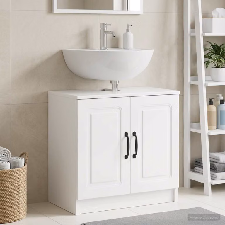 Armadio per lavabo da bagno vidaXL UTRECHT moderno bianco lucido con ante a battente