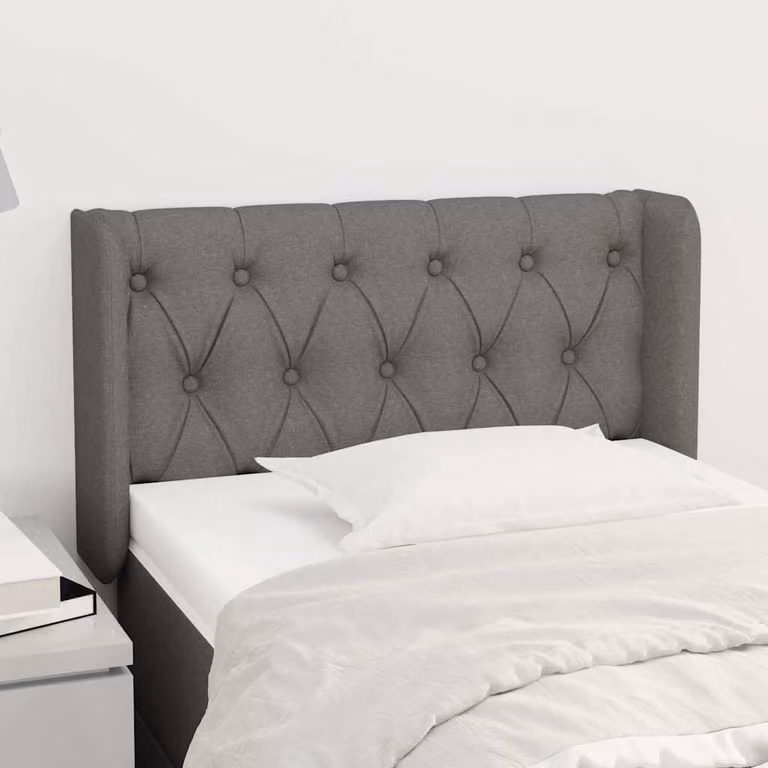 Testiera ad orecchio vidaXL in tessuto grigio scuro con struttura in legno L: 83 cm, P: 16 cm, H: 78-88 cm