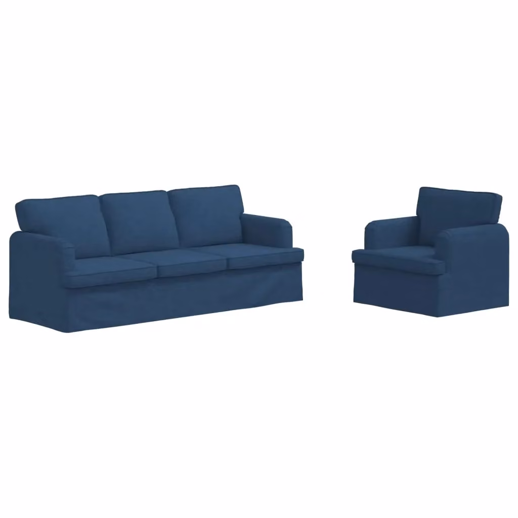 Set di 2 divani moderni vidaXL in tessuto blu con struttura in metallo per soggiorno o camera da letto – 2
