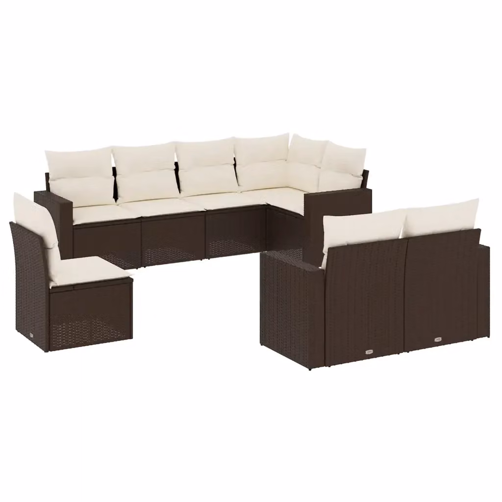 Set di divani da giardino vidaXL 8 pz in polyrattan marrone con cuscini e struttura in metallo – 2