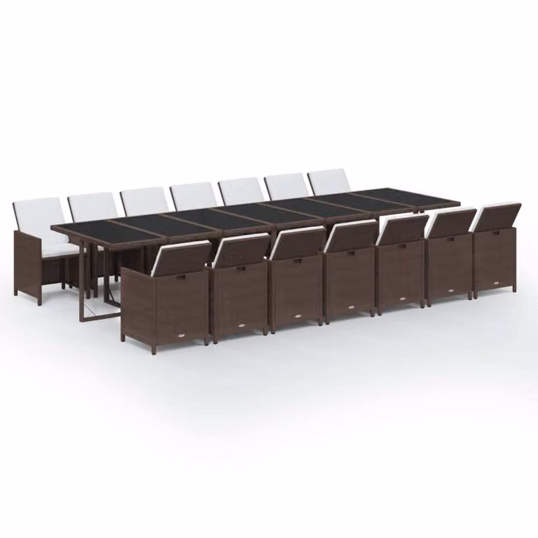 Set da Pranzo Giardino 15 pz con Cuscini in Polyrattan Marrone