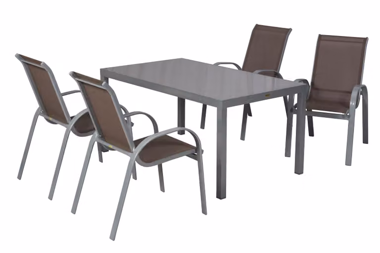 Set di mobili da giardino Merxx Amalfi taupe 5 pezzi, 4 poltrone impilabili, 1 tavolo 150 x 90 cm - alluminio/tessuto