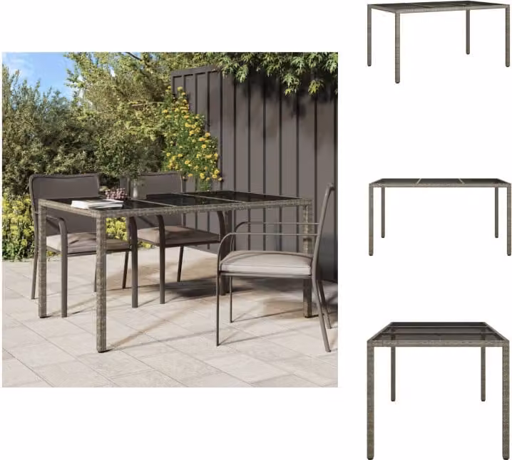 vidaXL Tavolo da giardino 150x90x75 cm in vetro temperato e poly rattan grigio - Tavoli da giardino