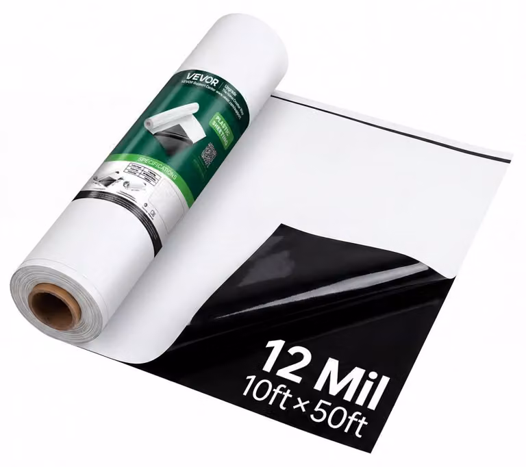 Pellicola protettiva in polietilene, bianco e nero - Spessore: 0,3 mm - Dimensioni: 3,05 x 15,24 m - Pellicola per edilizia e giardinaggio
