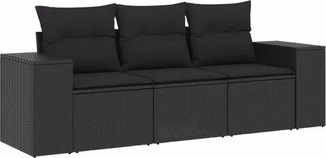 Set Divani da Giardino 3 pz | Set Salotto da Giardino con Cuscini in Polyrattan Nero