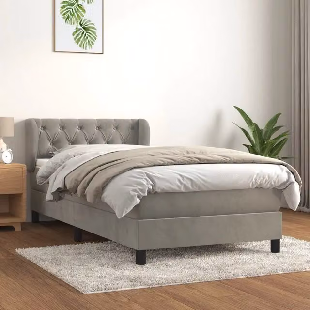 Letto Ibrido vidaXL con Giroletto a Molle e Materasso in Velluto Grigio Chiaro e Bianco, L/P/H: 80 x 200 x 83 cm – 1