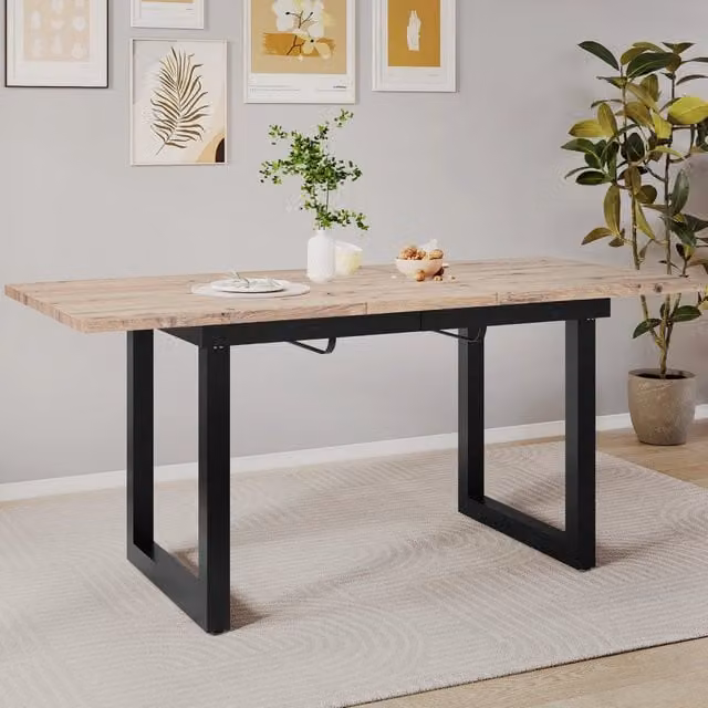 Tavolo da pranzo allungabile Mivray con piano in MDF nero e naturale e struttura in metallo in stile industrial