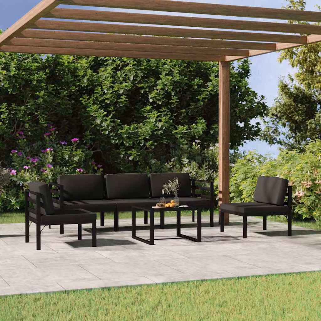 vidaXL Set Divani da Giardino 6 pz con Cuscini e Tavolino in Alluminio Antracite – 1