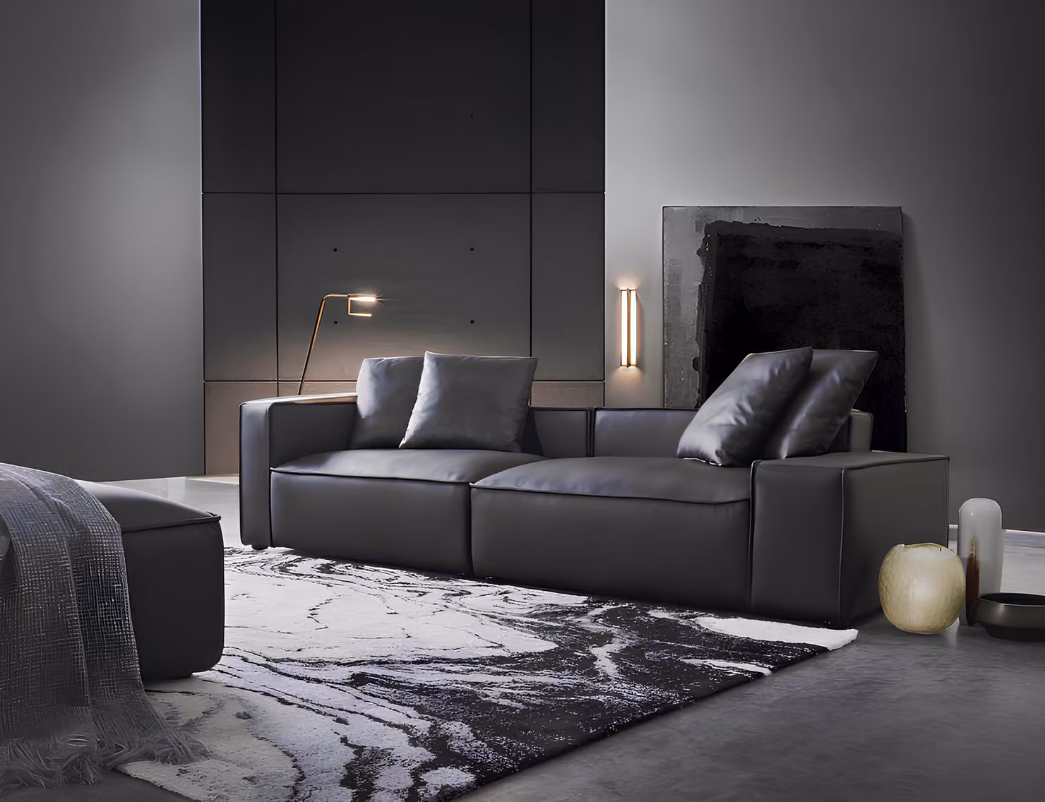 Dreisitzer Couch Polster Design Sofa 3er Sitz Sofas Zimmer Möbel Schwarz Moderne