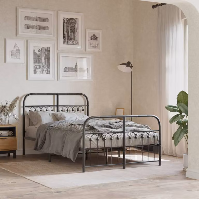 vidaXL Giroletto in metallo con testiera e pediera, Nero, L/P/H: 120 x 200 x 125 cm