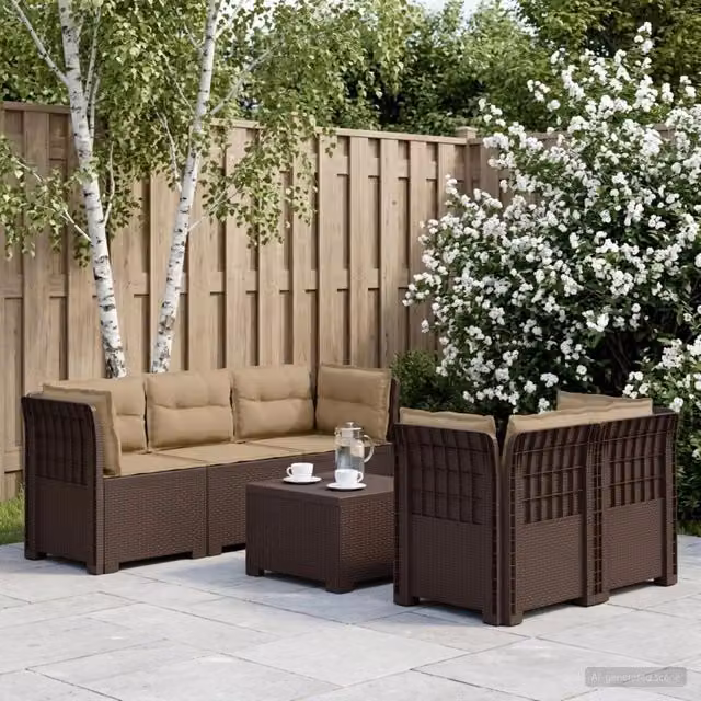Divano da Giardino 5 Posti con Cuscini Stile Rattan PP Marrone 3443912