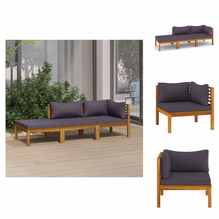 vidaXL Set di 3 pezzi da giardino con cuscini in legno massiccio di acacia - Set di mobili da giardino