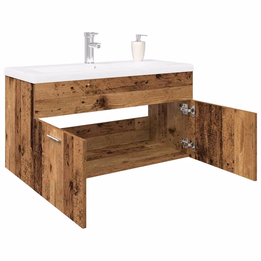 Mobile Bagno con Lavabo Integrato vidaXL in Legno Antico e MDF, Bianco e Marrone, H 90 x L 46 x P 38,5 cm
