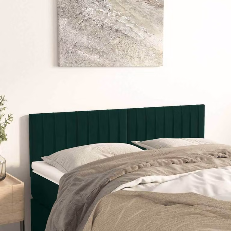 Testiera per letto vidaXL in velluto verde scuro con struttura in legno L: 144 cm, P: 5 cm, H: 78-88 cm