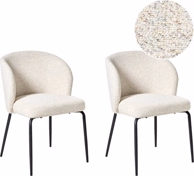 Set di 2 sedie da pranzo Rivestimento in tessuto boucle beige chiaro Seduta imbottita Gambe in metallo lucido