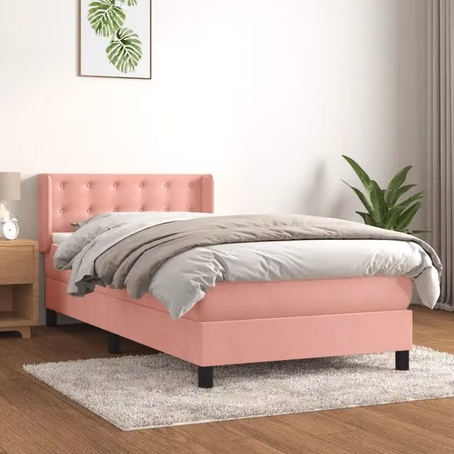 Letto a molle con materasso vidaXL in velluto rosa e bianco L/P/H: 90 x 190 x 88 cm – 1