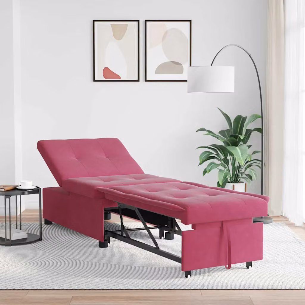 Divano letto moderno vidaXL in velluto rosso vino L: 194 cm, P: 67 cm, H: 82 cm