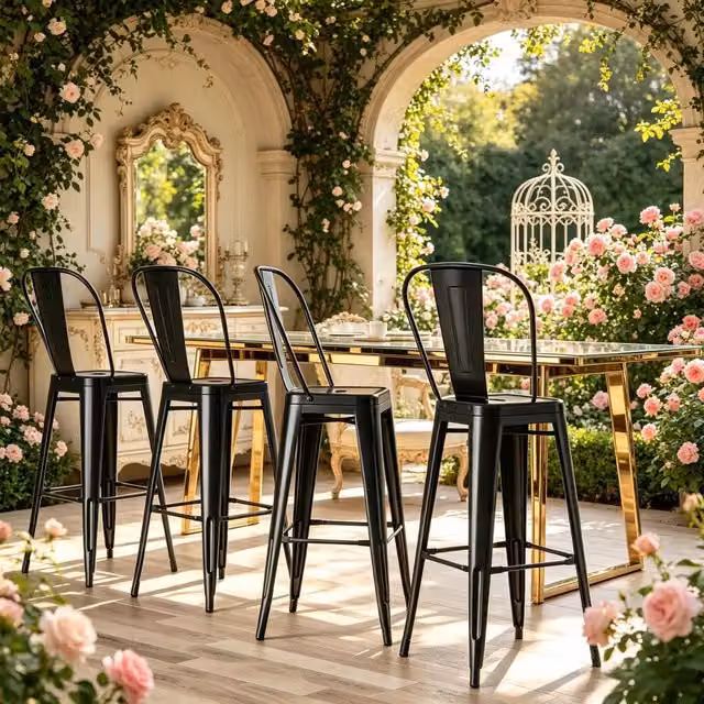 Sgabello impilabile, sedia da pranzo, sgabello da bar con schienale alto e removibile, elegante sgabello da bancone (solo con 4 sedie da pranzo)