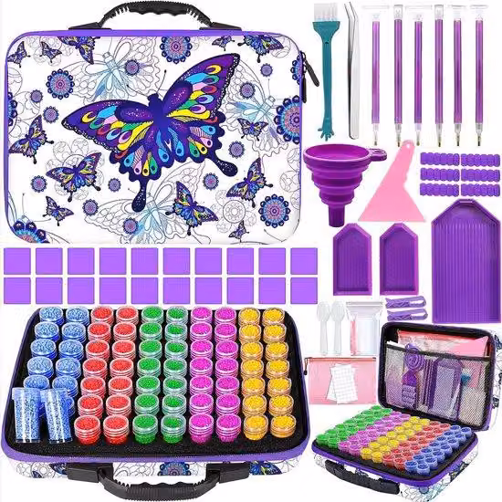 Kit completo per la pittura con diamanti – scatola con diamanti a 60 faccette – set di strumenti con penna, cacciavite – arte fai-da-te – penna per diamanti