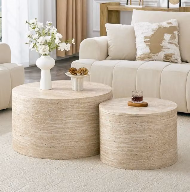 Set di 2 tavolini rotondi nesting in MDF effetto legno con vano contenitore