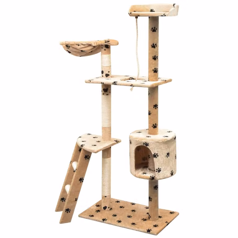 Albero per Gatti Tiragraffi Sisal 150 cm Zampe Stampate Beige
