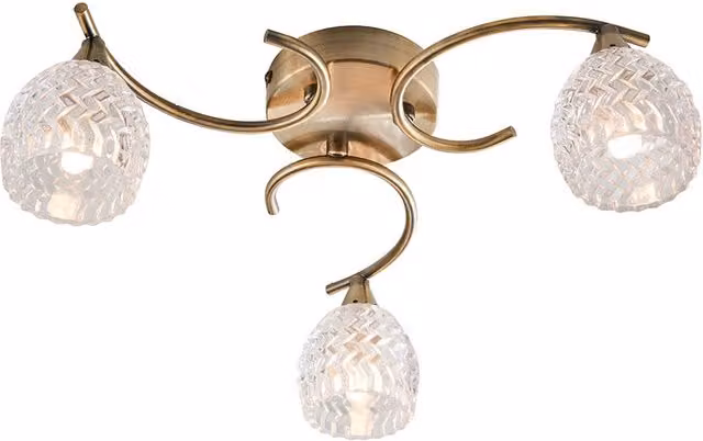 Plafoniera Endon BOYER in ottone e vetro trasparente con 3 luci G9, diametro 40 cm