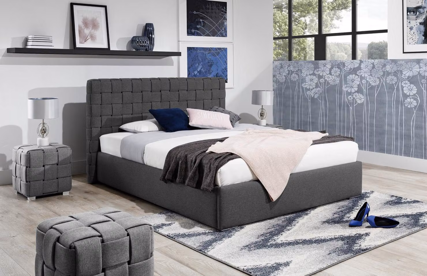 Design Stoff Luxus Polster Betten Doppel Modernes Ehe 160/180/200 Graues Bett