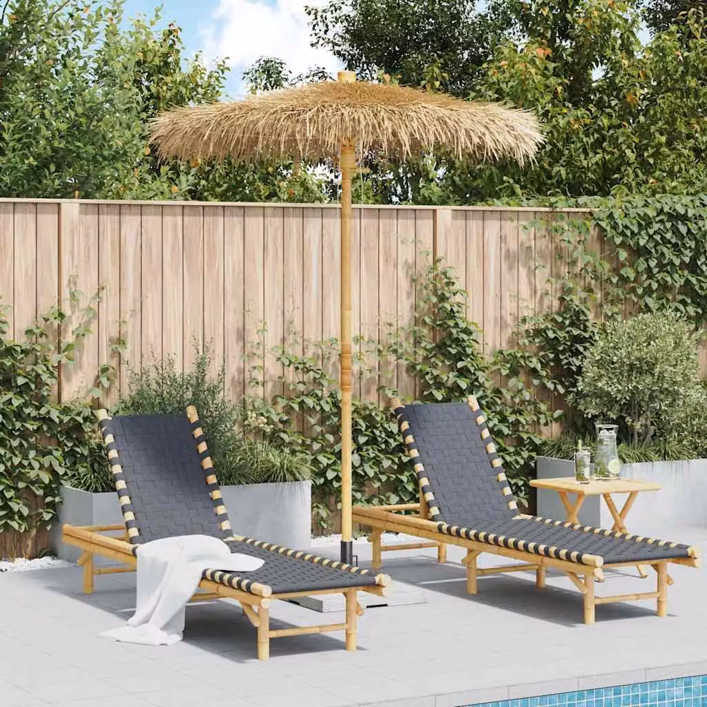 Ombrello Tiki vidaXL con baldacchino a foglia di banano in bambù marrone, Diametro: 180 cm