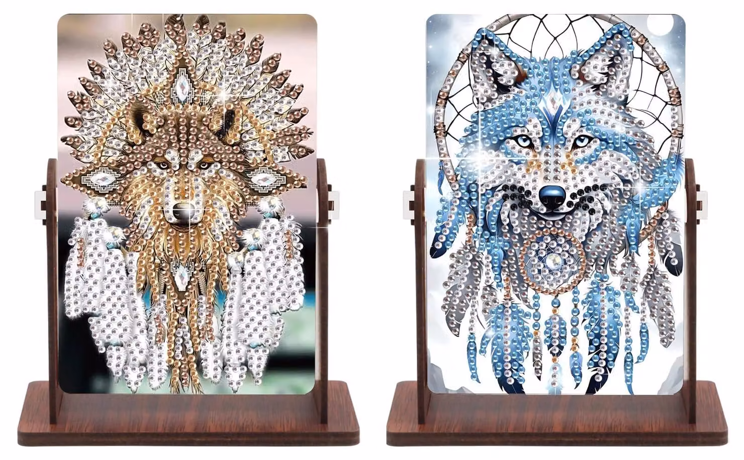 Specchio da tavolo in legno, dimensione 10,1 x 14,9 cm, con decorazione a mosaico di diamanti
