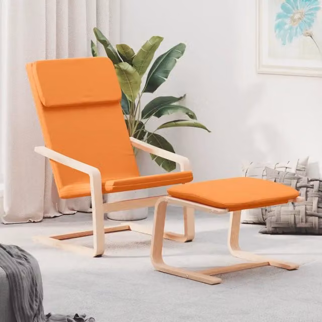 Sedia Relax con Poggiapiedi vidaXL in Tessuto Giallo e Arancione con Struttura in Legno di Betulla