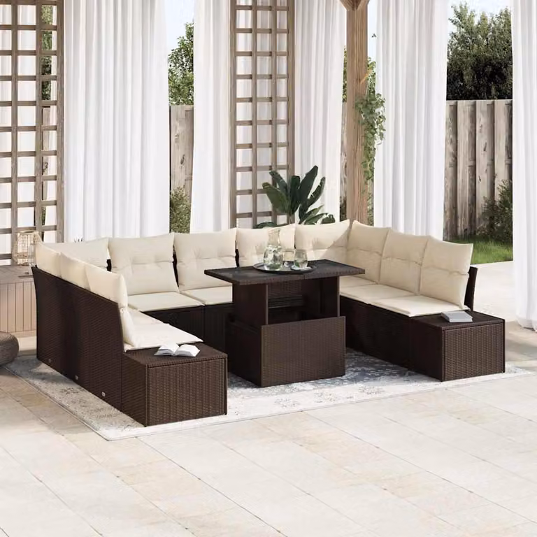Maison Exclusive - Set di divani da giardino, 10 pezzi, color marrone, in rattan sintetico
