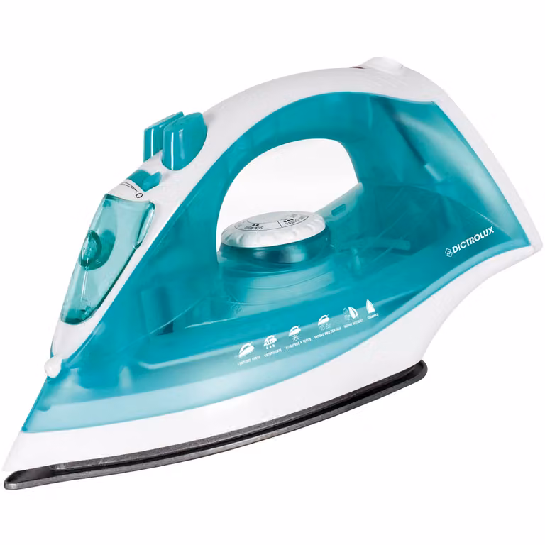 Ferro da stiro a vapore Dictrolux da 2200 Watt con vapore verticale, colore bianco, in acciaio inossidabile e plastica