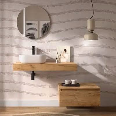 Composizione bagno Sumo in rovere africa con mensolone da 120 cm e cassettiera sospesa da 80 cm – 1